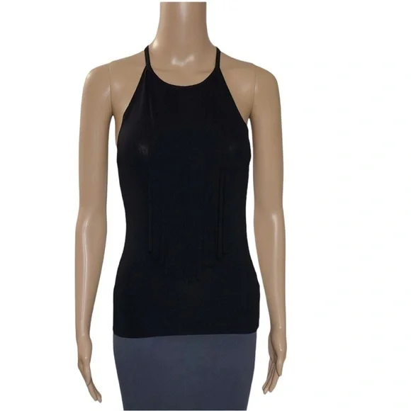 360 Sweater Presley Italian Yarn fringe black Tank Shell Top - Picture 8 of 9
